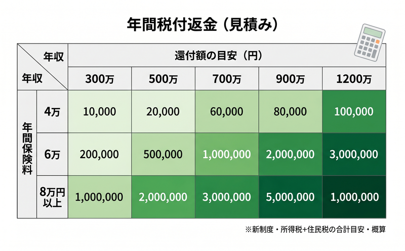 学資保険の年末調整による還付額の年収別早見表