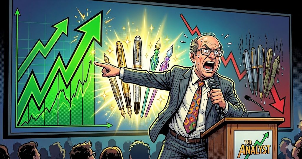 セーラー万年筆の株価はなぜ動くのか 万年筆市場の二極化を株価チャートで読むイメージ