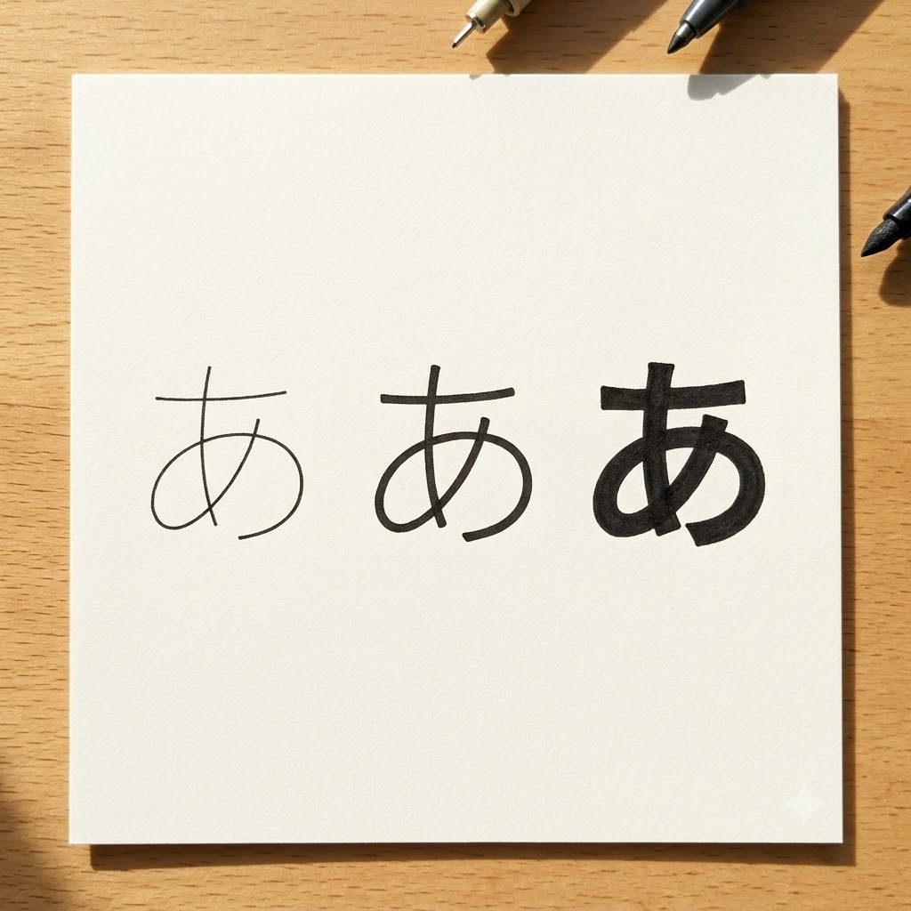 万年筆のペン先の太さ(細字F・中字M・太字B)の違いを示すイメージ